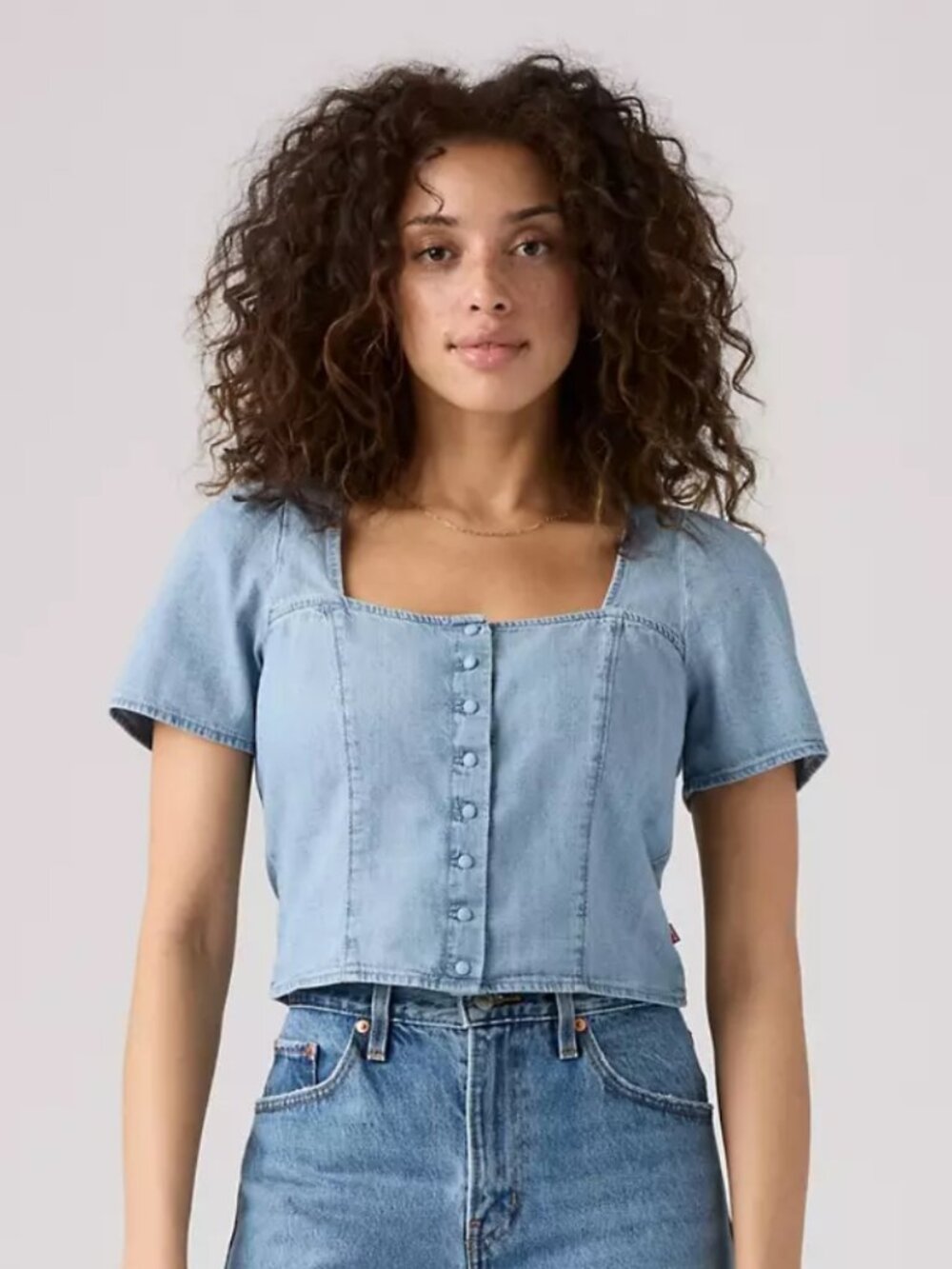 Levi's Pascale Short Sleeve Blue Denim Blouse - Size XS